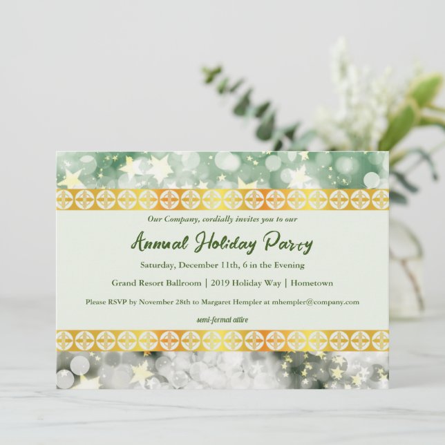 Holiday Green and Gold Party Invitation (Standing Front)
