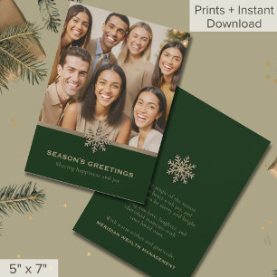 Holiday Green and Gold Snowflake Photo Business  Card