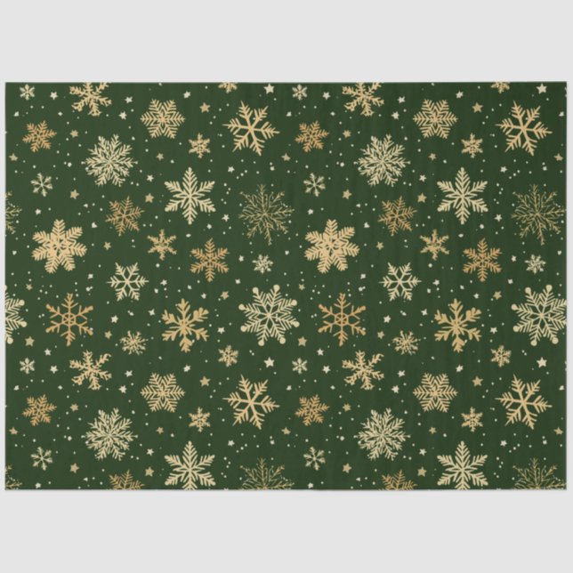 Holiday Green and Gold Snowflakes Tissue Paper (Front)