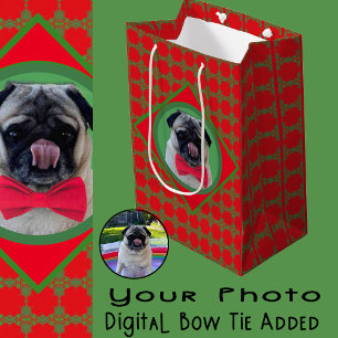 Holiday Green and Red Personal Photo and Bow Tie Medium Gift Bag