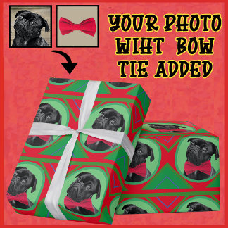 Holiday Green and Red with Your Photo and Bow Tie Wrapping Paper