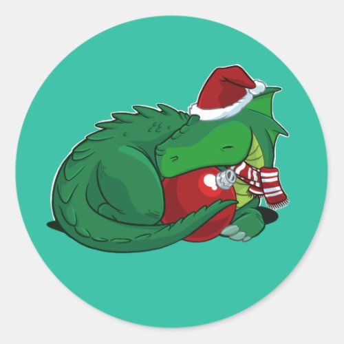 Holiday Green Dragon Classic Round Sticker