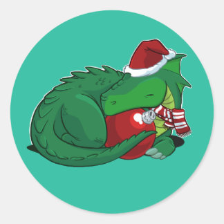 Holiday Green Dragon Classic Round Sticker