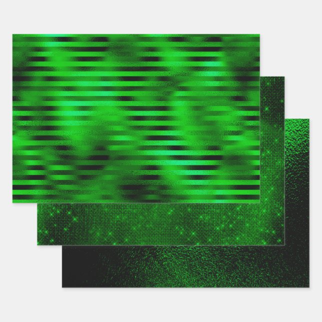 Holiday Green - Faux Foil 3 Pack Wrapping Paper Sheets (Set)