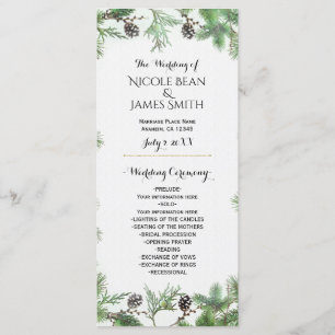 Holiday Green & Pine Cones Country Wedding Program