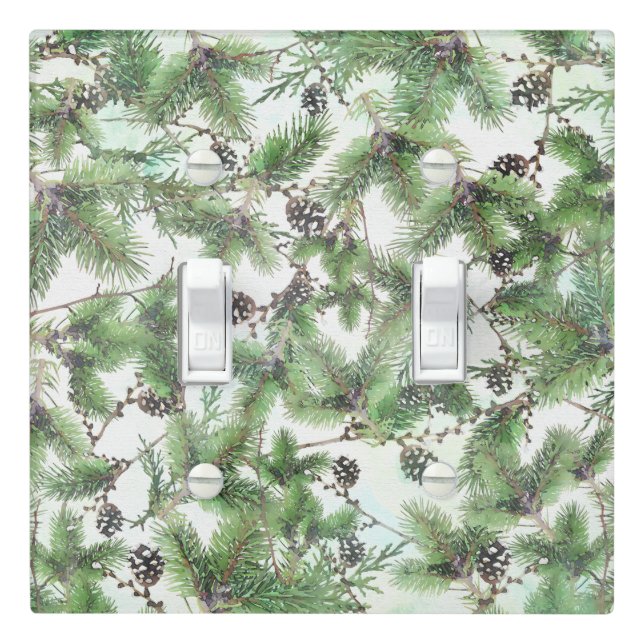 Holiday Green & Pine Cones Country Winter Rustic Light Switch Cover (In Situ)