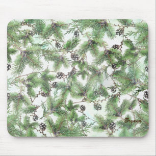 Holiday Green & Pine Cones Country Winter Rustic Mouse Pad