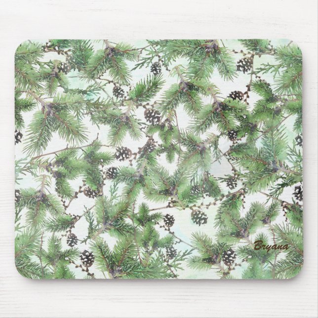 Holiday Green & Pine Cones Country Winter Rustic Mouse Pad (Front)