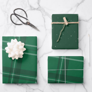 Holiday green plaid and stars classic wrapping paper sheets