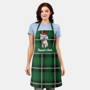 Holiday Green Plaid Bichon Frise Dog Christmas Apron