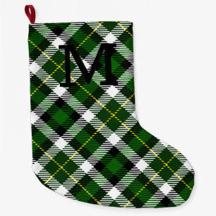 Holiday Green Plaid Monogram Initial Festive Fun Large Christmas Stocking