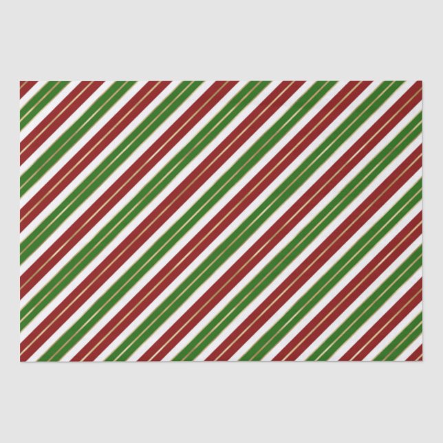 Holiday Green, Red & Gold Foil Christmas Stripes Tissue Paper (Front)