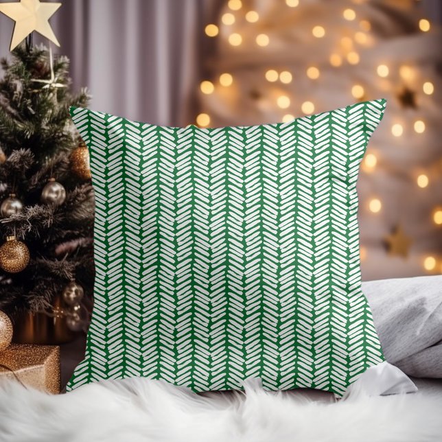 Holiday Green White Chevron Stripes on Reversible Throw Pillow (Creator Uploaded)