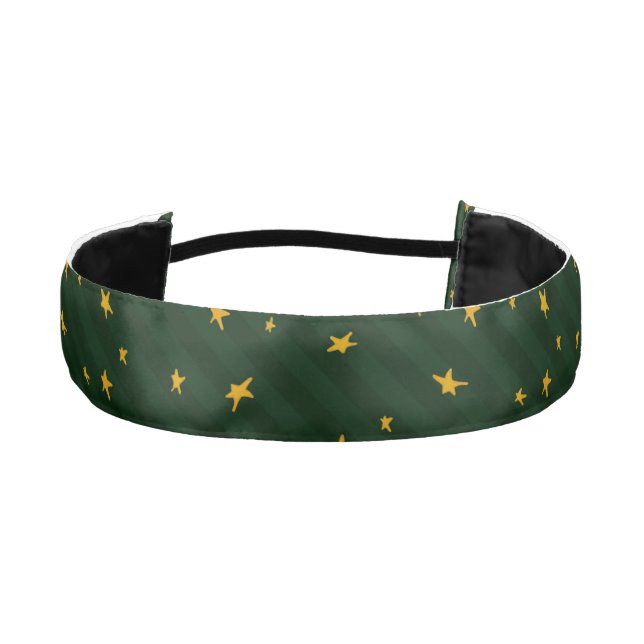 Holiday Green Yellow Star Stripe Christmas Athletic Headband (Front)