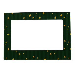 Holiday Green Yellow Stripe Star Christmas  Magnetic Frame