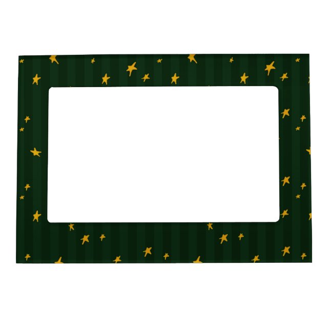 Holiday Green Yellow Stripe Star Christmas  Magnetic Frame (Front)