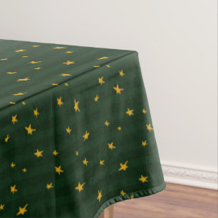 Holiday Green Yellow Stripe Star Christmas Tablecloth