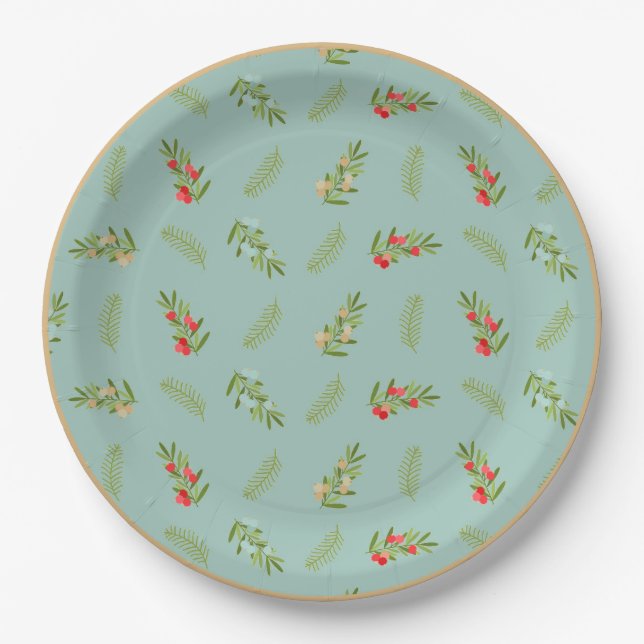 Holiday Greenery and Berries Christmas Plate (Front)