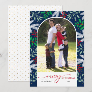 Holiday Greenery Arch Photo Merry Christmas Card