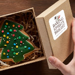 Holiday Greenery Baking Spirits Bright Square Sticker<br><div class="desc">A simple sticker of watercolor winter greenery pine cone berries with classic brown typography.</div>