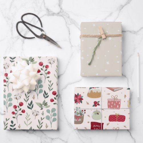 Holiday Greenery Berries Stars Country  Wrapping Paper Sheets