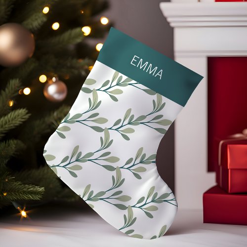 Holiday Greenery  Botanical Monogram Small Christmas Stocking