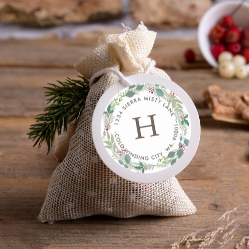 Holiday Greenery Christmas Monogram Classic Round Sticker