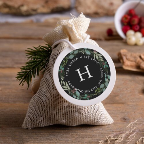 Holiday Greenery Christmas Monogram Classic Round Sticker