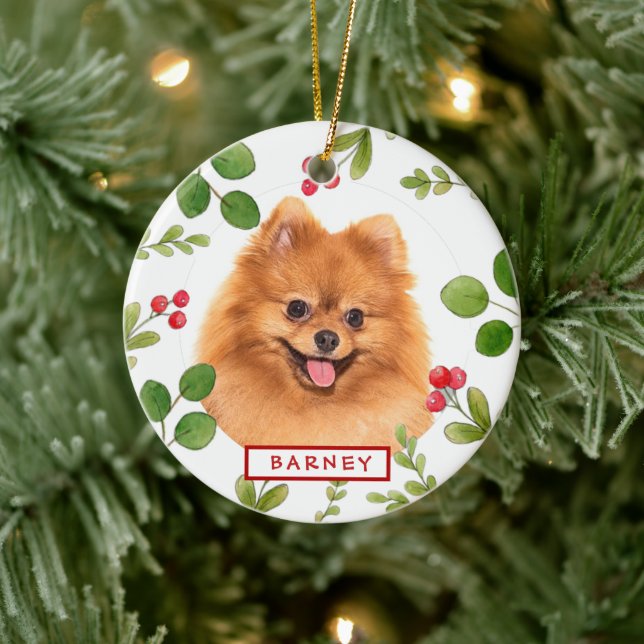 Holiday greenery Dog's photo   Ceramic Ornament (Tree)