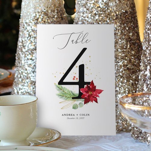 Holiday Greenery  Gold Watercolor Table Number 4