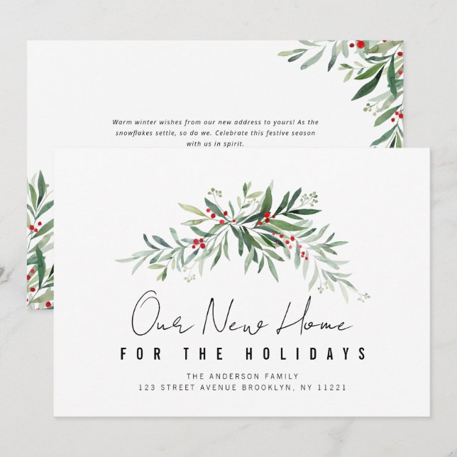 holiday greenery moving announcement card (Front/Back)