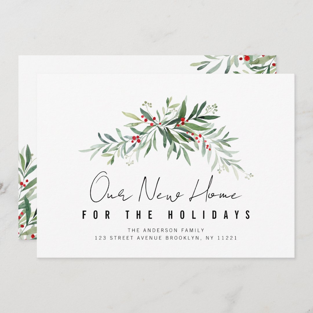 holiday greenery moving announcement card