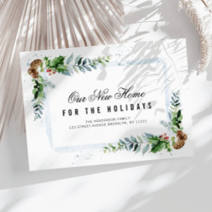 holiday greenery new home announcement card