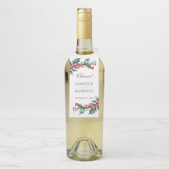 Holiday Greenery Watercolor Botanical Bottle Hanger Tag (On Bottle)