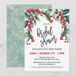 Holiday Greenery Watercolor Bridal Shower Invitation