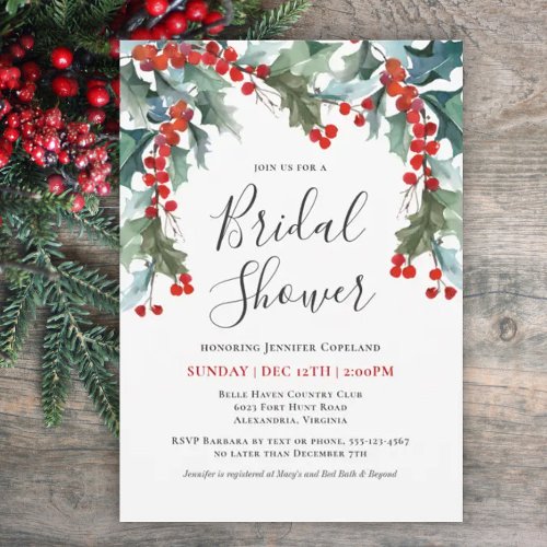 Holiday Greenery Watercolor Bridal Shower Invitation