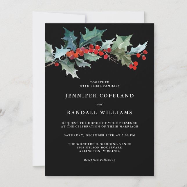 Holiday Greenery Watercolor Elegant Wedding Invitation (Front)