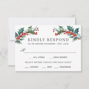 Holiday Greenery Watercolor RSVP with Entrees Card