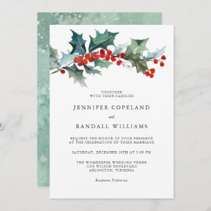 Holiday Greenery Watercolor Wedding Invitation