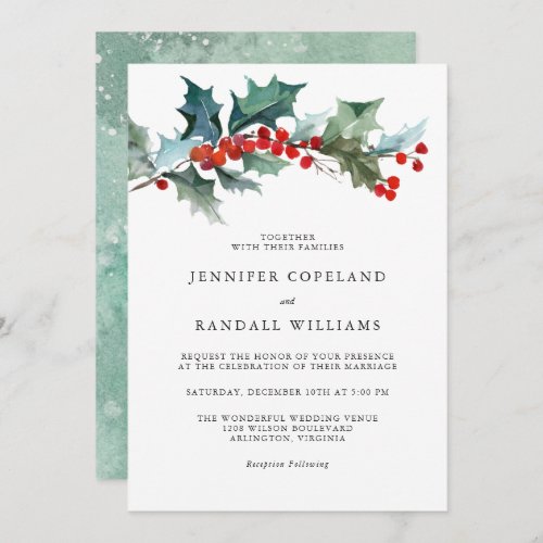 Holiday Greenery Watercolor Wedding Invitation
