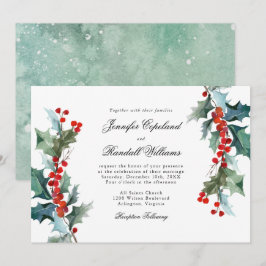 Holiday Greenery Watercolor Wedding Invitation