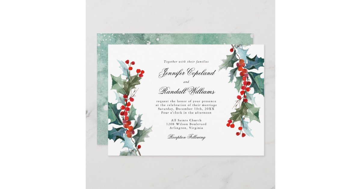 Holiday Greenery Watercolor Wedding Invitation | Zazzle