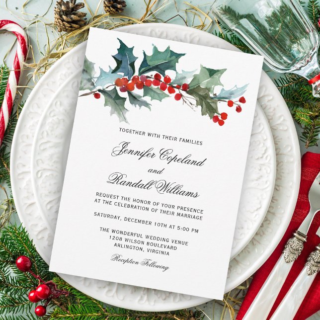 Holiday Greenery Watercolor Wedding Invitation (Creator Uploaded)