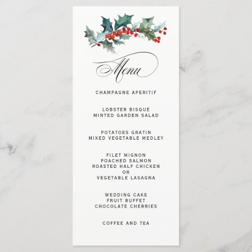 Holiday Greenery Watercolor Wedding Menu