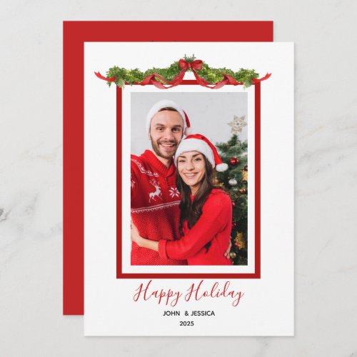 Holiday greenery with bow photo card