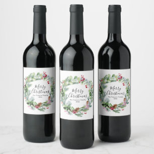 holiday greenery wreath wine label