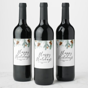 holiday greenery wreath wine label