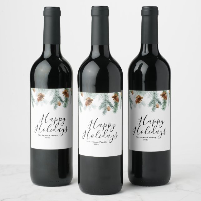 holiday greenery wreath wine label (Bottles)