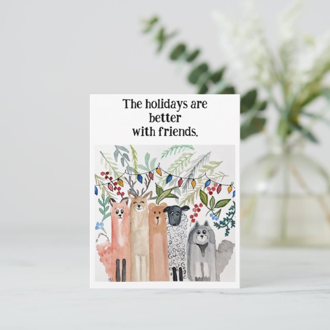 Holiday Greeting Card with Watercolor (Standing Front)
