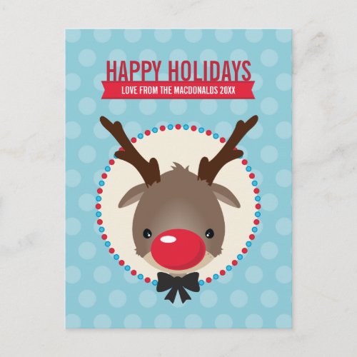 HOLIDAY GREETINGS cute red nosed reindeer rudolph